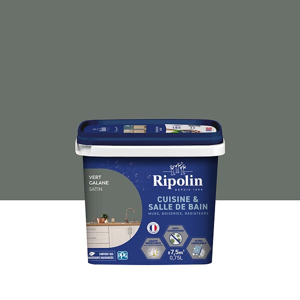 RIPOLIN - Peinture cuisine et bain satinée Vert Galane - 0,75L - large