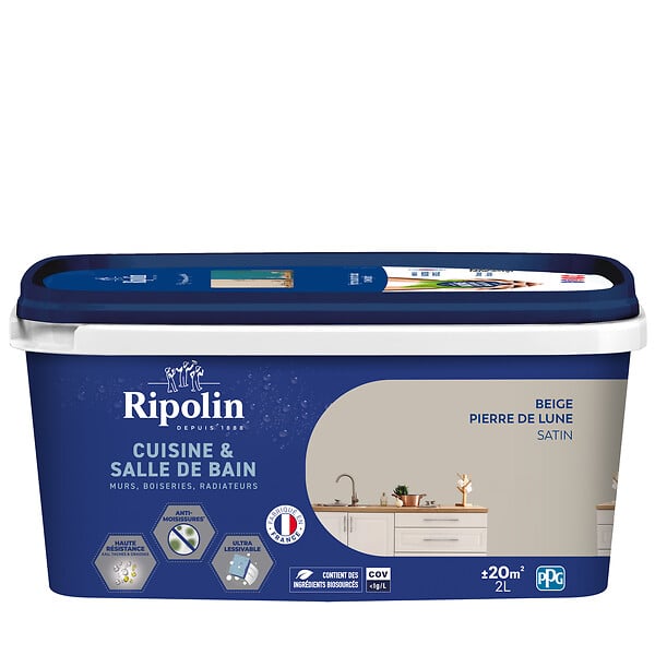 RIPOLIN - Peinture acrylique Cuisine et Bain Beige Pierre de Lune - 2L - large