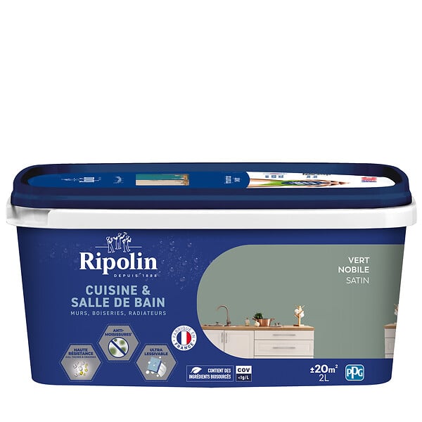 RIPOLIN - Peinture cuisine et bain satinée - Vert Nobile - 2L - large