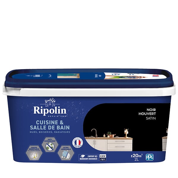 RIPOLIN - Peinture murale satinée Noir Houvert - 2L - large