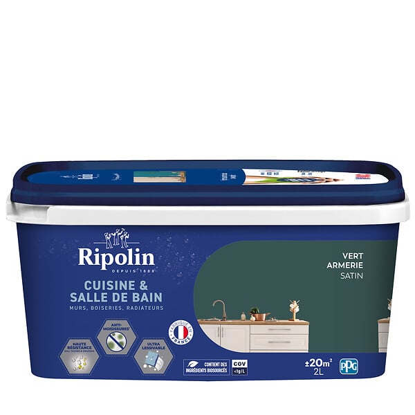 RIPOLIN - Peinture satinée Cuisine et Bain - Vert Armerie - 2L - large