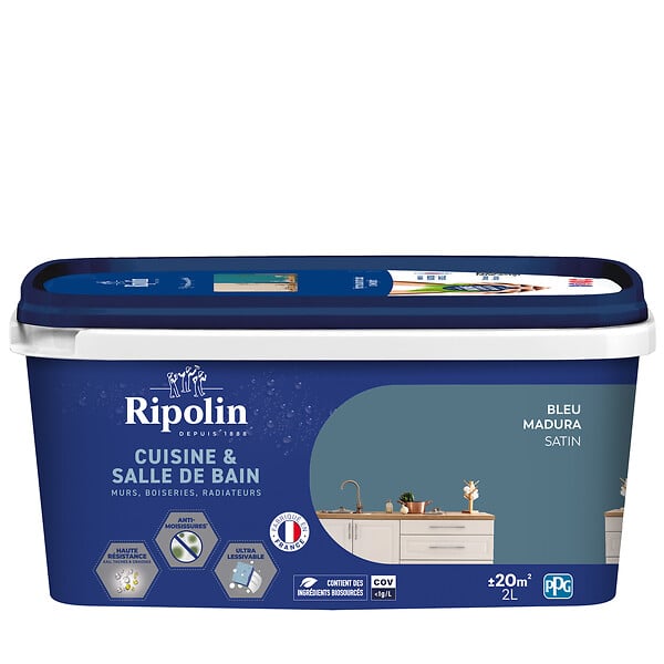 RIPOLIN - Peinture cuisine et bain satinée - Bleu Madura - 2L - large