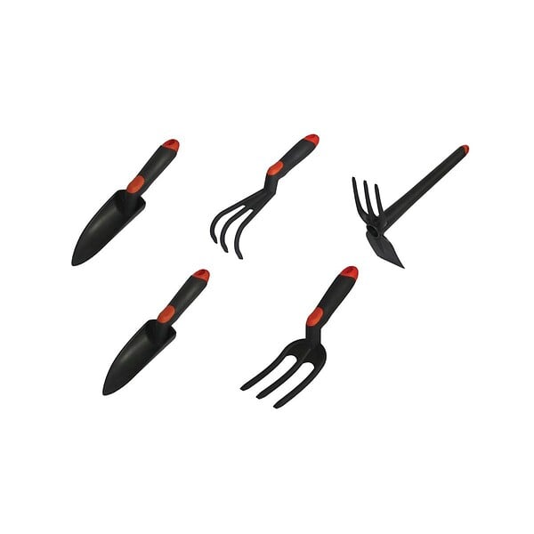 BRIXO - Kit 5 outils de jardin Serfouette - Plantoir large - Plantoir fin - Mini fourche 3 dents - Rateau 3 dents BRIXO - large