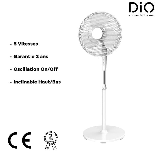 DIO - Ventilateur silencieux oscillant 45W Ø40cm 3 vitesses - Blanc - DiO - large