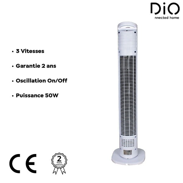 DIO - Ventilateur colonne silencieux oscillant 50W 79cm - Blanc - DiO - large