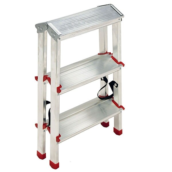 BRIXO - Escabeau 3 marches Marche-pied Aluminium Charge 125 kg Pliable Pieds anti-dérapants BRIXO - large