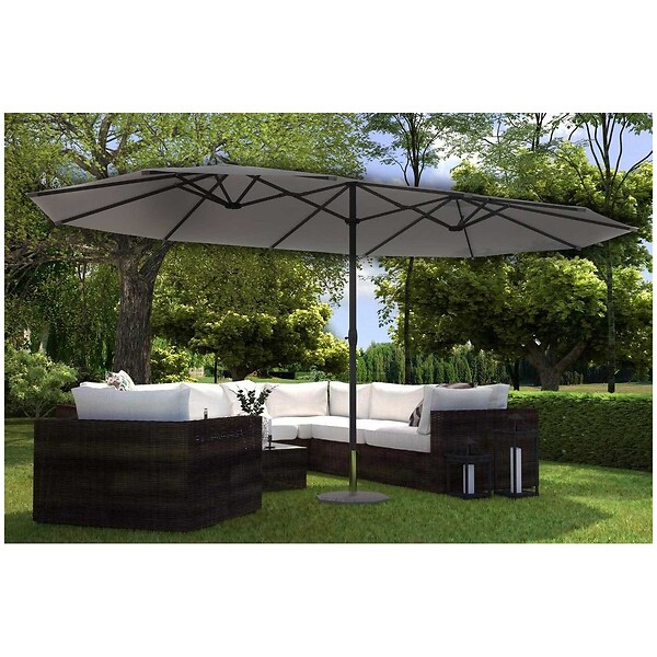 KZ GARDEN - Parasol de jardin double Gris 4.50 x 2.65 x H 2.40 Toile polyester TWIN KZ GARDEN - large