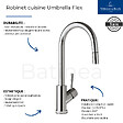 VILLEROY ET BOCH - Evier  Subway Pure 60 égouttoir à droite vidage auto + Robinet de cuisine Umbrella Flex Or Mat - vignette