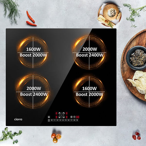 CIARRA - Table de cuisson à induction 4 Foyers 7200W Flexizone Booster Noir CD4BBIH - large
