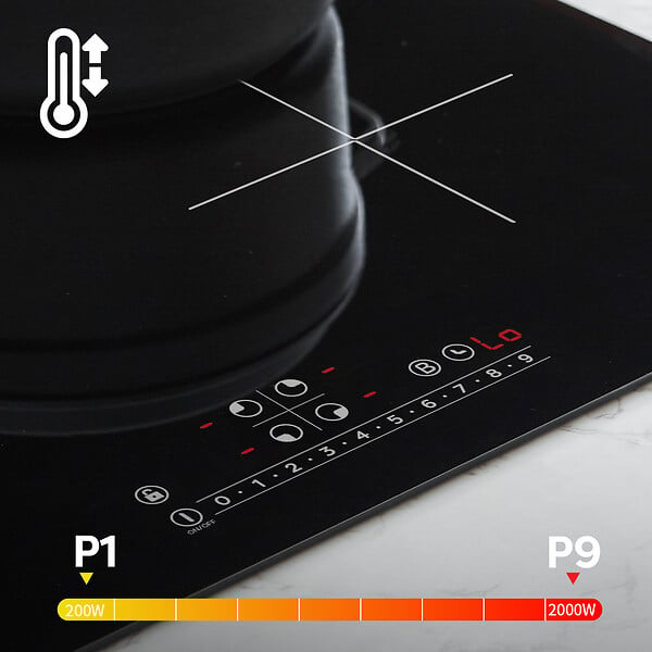 CIARRA - Table de cuisson à induction 4 Foyers 7200W Flexizone Booster Noir CD4BBIH - large