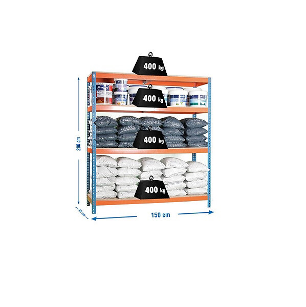 SIMON RACK - Simon Rack - Etagère de rangement 2000x1500x450mm bleu/orange/ bois charge 400 Kg - KIT ECOFORTE 1504-4 SIMONRACK - large