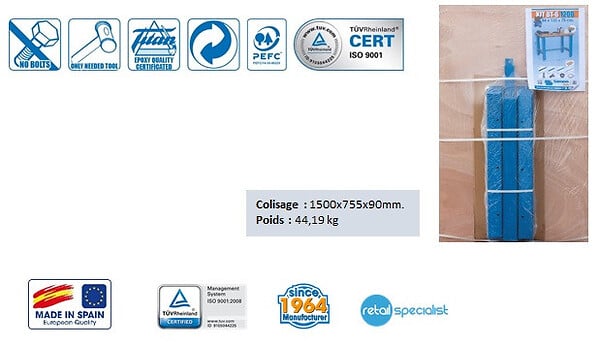 SIMON RACK - Simon Rack - Kit Etabli 865x1500x750mm charge 800 Kg Bleu/Bois - BT6 -1500 SIMONRACK - large