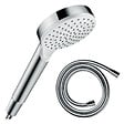 HANSGROHE - Pommeau de douche HANSGROHE Crometta EcoSmart blanc/chromé + flexible de douche 2 m HANSGROHE Isiflex chromé - vignette