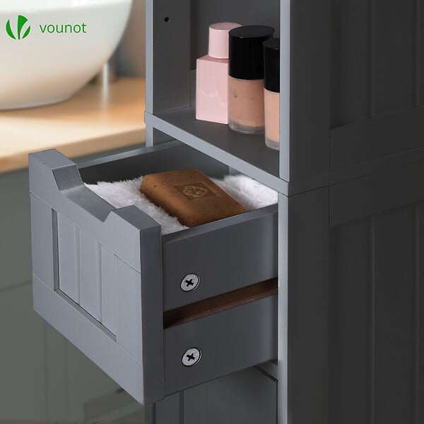 VOUNOT - Meuble rangement salle de bain Haut colonne 180x20x20cm MDF gris - large