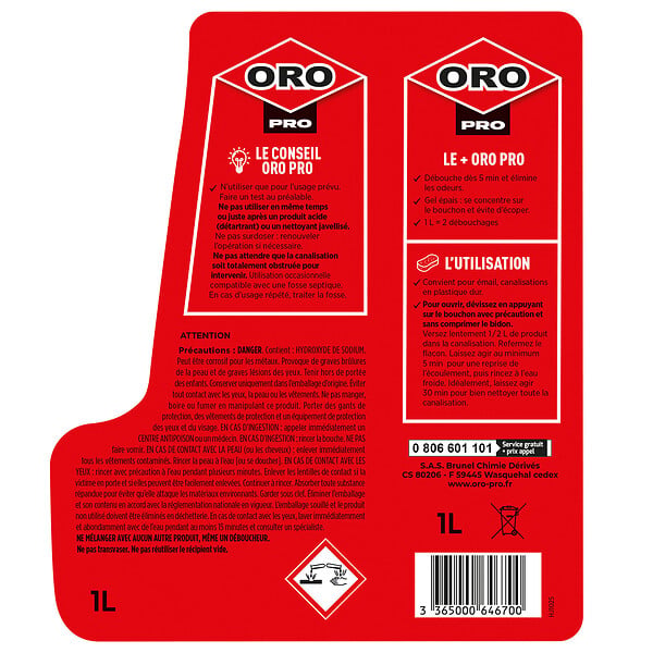 ORO PRO - Déboucheur gel express - 1L - 5 minutes d'action - large