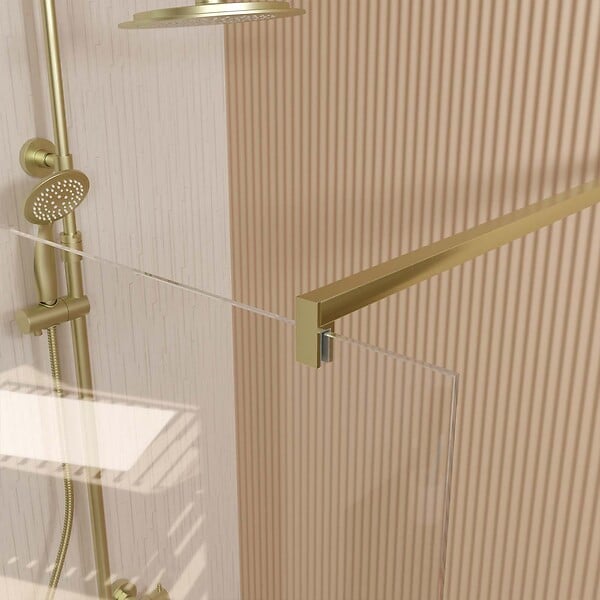 AURLANE - Paroi de Douche 100x195 cm en Verre Trempé 5 mm - Finition Or Brossé - GOLD ELEMENTARY - large