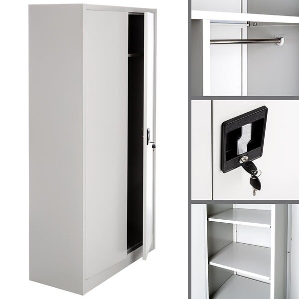 TECTAKE - Vestiaire métallique comprenant 6 casiers et 1 penderie intégrée gris - large