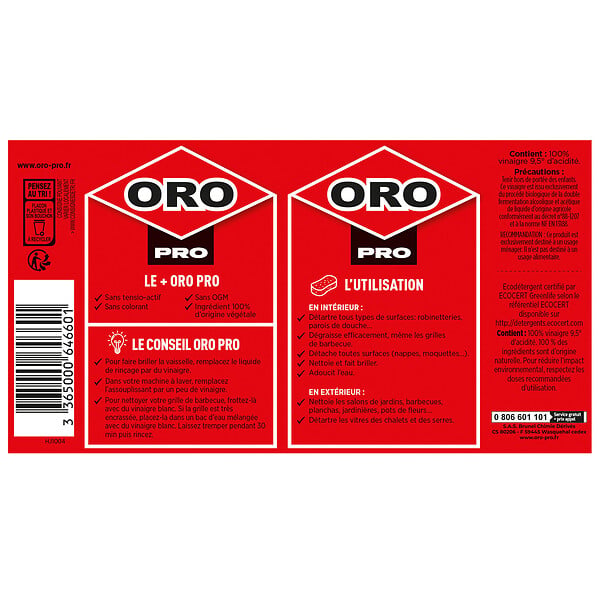 ORO PRO - Vinaigre blanc 9,5° - 1L - Multi-usages - large