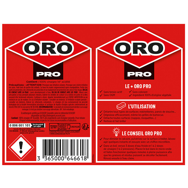 ORO PRO - Vinaigre blanc 14° multi-usages - 1L - large