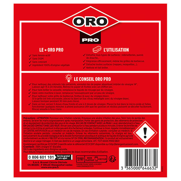 ORO PRO - Vinaigre blanc 14° - Bidon 10L - Nettoyant multi-usages - large