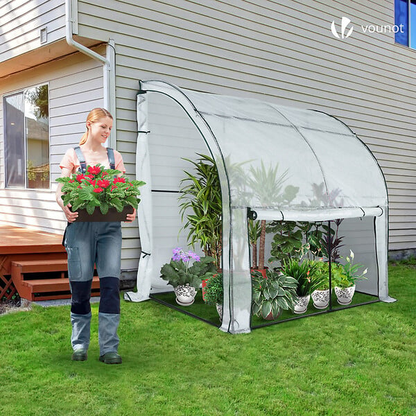 VOUNOT - Serre de jardin hivernage murale adossee avec bache PE 200x100x180cm blanc - large