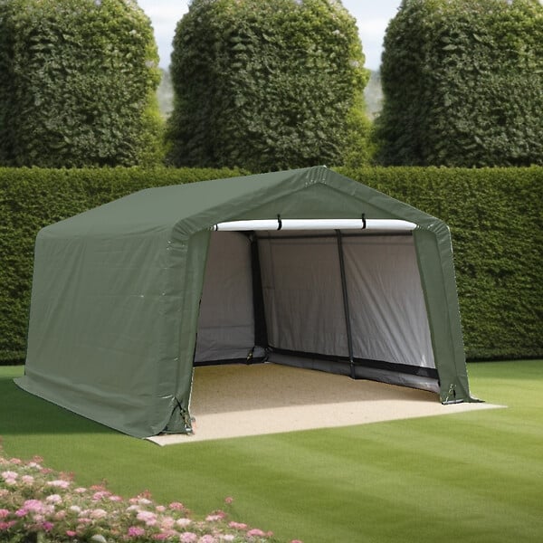 HABRITA - Abri de jardin en toile renforcée - Vert foncé bicolore - L.3.65xP.3.65xH.2.44m - large