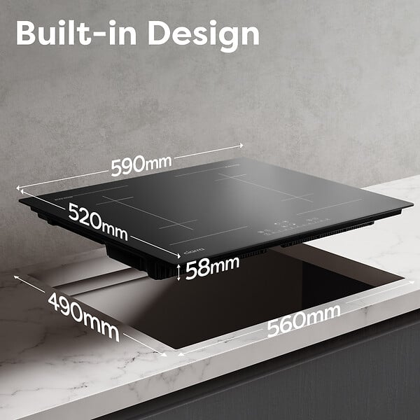 CIARRA - Table de cuisson à induction 4 Foyers 7200W Flexizone Commande Tactile Noir CD4BFBIH - large