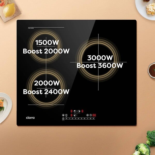 CIARRA - Plaque de cuisson induction 59cm 3 Foyers 6500W  Flexizone Booster CD3BFBIH - large