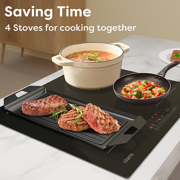 CIARRA - Plaque Induction 7200W 4 Foyers dont 2 Flexizone Booster CIARRA CD4BFFBIH - large