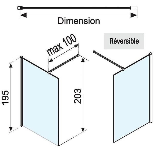 NOVELLINI - Paroi fixe transparent 97 à 98,5 cm Lunes H LUNESH100-1-B Novellini - large