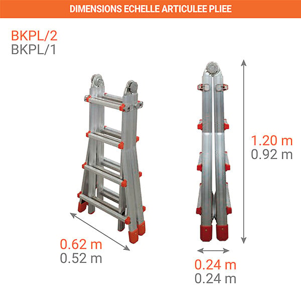 OUTIFRANCE - Echelle transformable 2 plans - Longueur 4m / pliée 1,2m - Hauteur escabeau 1,98m - BKPL/2 - large