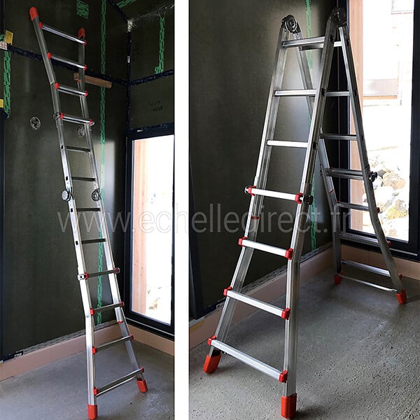 OUTIFRANCE - Echelle transformable 2 plans - Longueur 4m / pliée 1,2m - Hauteur escabeau 1,98m - BKPL/2 - large