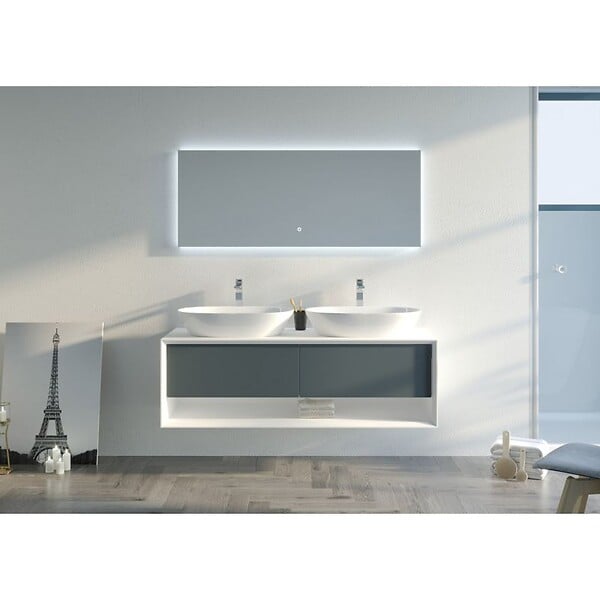 DISTRIBAIN - Meuble de salle de bain Bellano 1400 Gris béton et Blanc - large