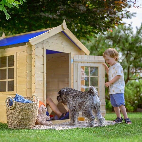 TIMBELA - Timbela M570M-1 Maison en bois pour enfants - Toit bleu - 111x113xH121cm / 0.9 m2 - SANS PLANCHER - large