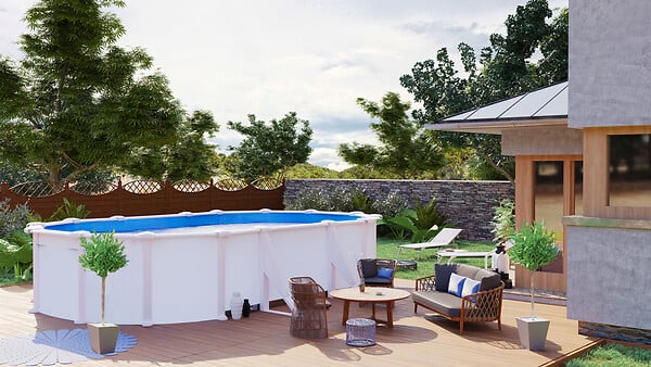 GRE - Piscine ovale acier Atlantis - Blanc - L.527xH.132xP.327cm - large