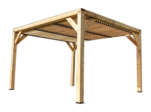 HABRITA - Auvent bois VENETO avec ventelles réglables - L.339xH.217xP.312cm - large
