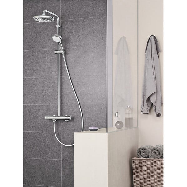GROHE - Colonne thermostatique TEMPESTA COSMOPOLITAN SYSTEM 210 GROHE 27922001 - Ø  21 cm + douchette 2 jets - chromé - large