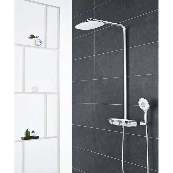 GROHE - Colonne de douche thermostatique RAINSHOWER SYSTEM SMARTCONTROL 360 GROHE 26361LS0 - tête Ø 22 cm + douchette 4 jets - large