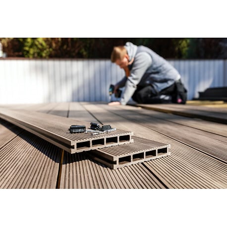 MCCOVER - Lame terrasse bois composite alvéolaire Dual Chocolat, L : 240 cm, l : 14 cm, E : 25mm, Surface couverte en m² - 0.34 - large