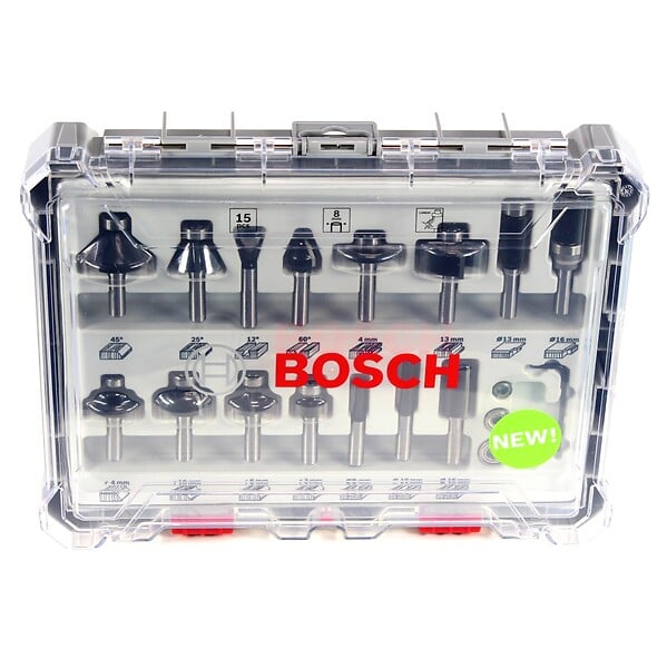 BOSCH - Coffret de 15 fraises mixtes Bosch Professional 2607017472 à queue de 8mm - large