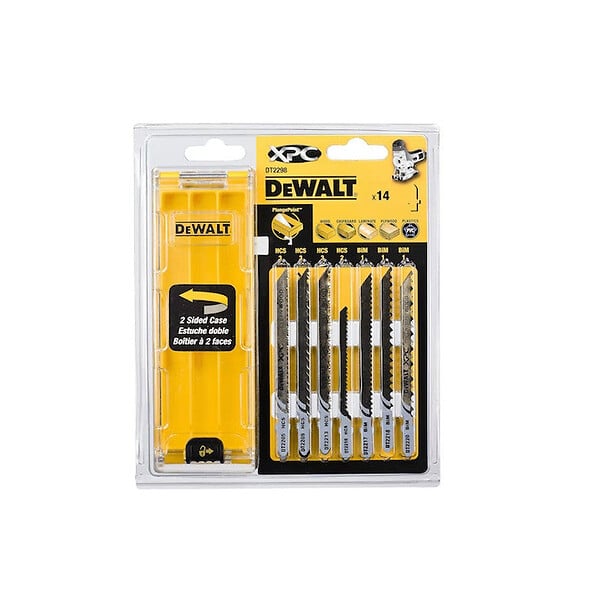 DEWALT - Coffret plastique de 14 lames DEWALT DT2298-QZ XPC HCS bi-métal pour bois + 1 boîte de rangement - large