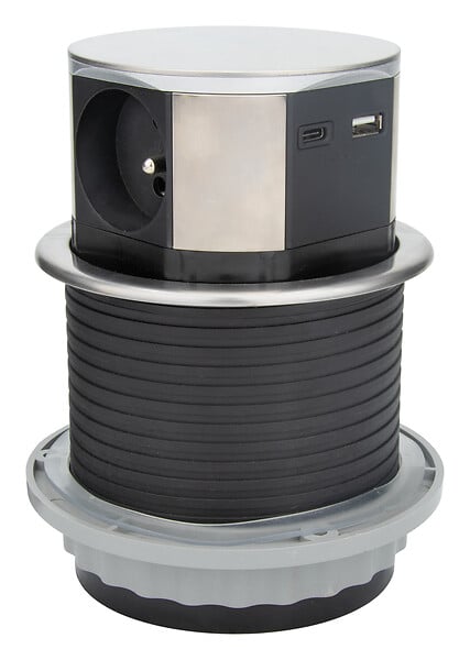 OTIO - Bloc multiprise encastrable 3 prises 16A 2P+T et 2 USB - Alu - Otio - large