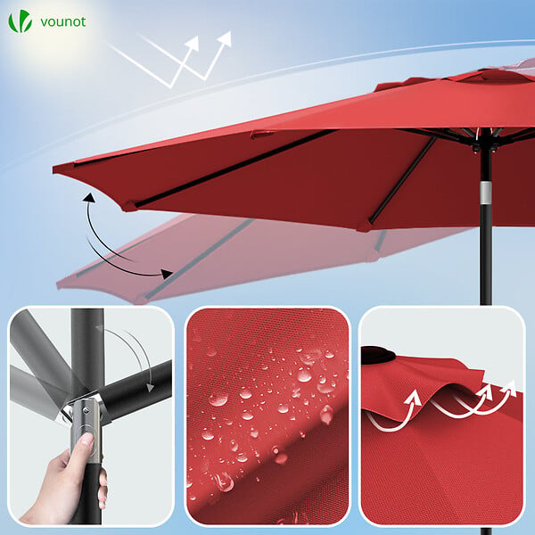 VOUNOT - Parasol inclinable 2.70 x 2.40m avec housse de protection rouge - large