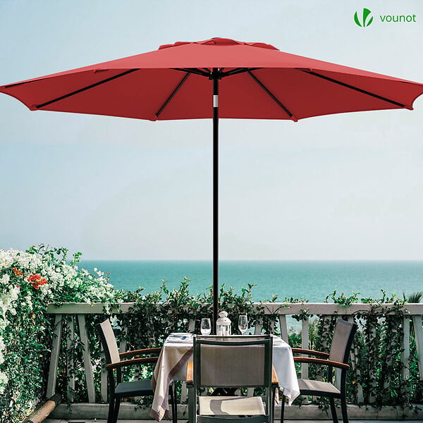 VOUNOT - Parasol inclinable 2.70 x 2.40m avec housse de protection rouge - large