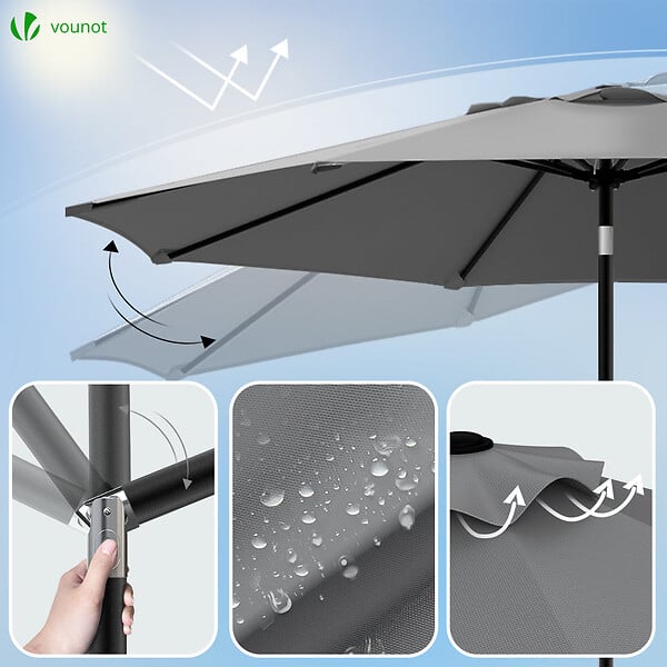 VOUNOT - Parasol inclinable 2.70 x 2.40m avec housse de protection gris - large