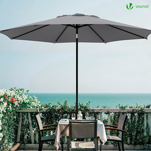 VOUNOT - Parasol inclinable 2.70 x 2.40m avec housse de protection gris - large