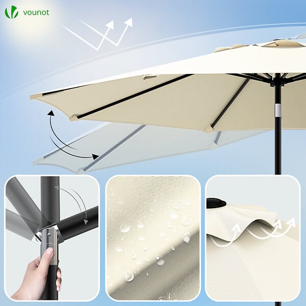 VOUNOT - Parasol inclinable 2.70 x 2.40m avec housse de protection beige - large