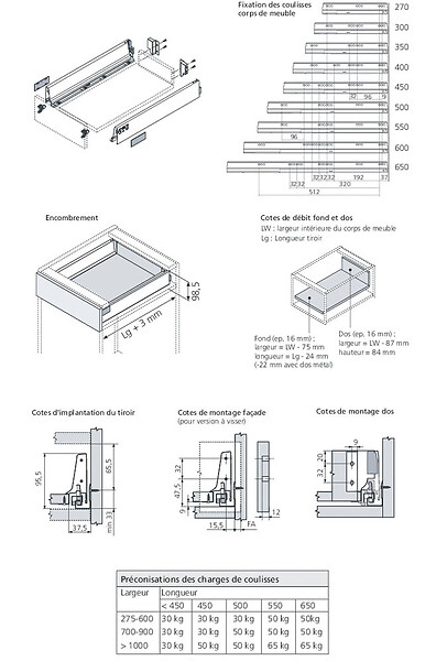 BLUM - Tiroir TANDEMBOX hauteur M blanc L350mm - BLUMOTION - INT358M350BLS - large