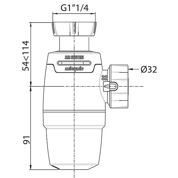WIRQUIN - Siphon de lavabo NEO AIR - Ø entrée G1"1/4 - Ø sortie 32 mm - large
