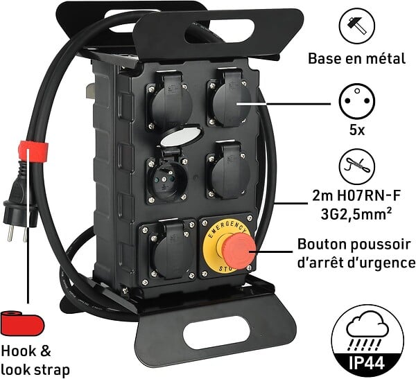 ELECTRALINE - Coffret de chantier mobile - 5 prises IP44 - 16A - large